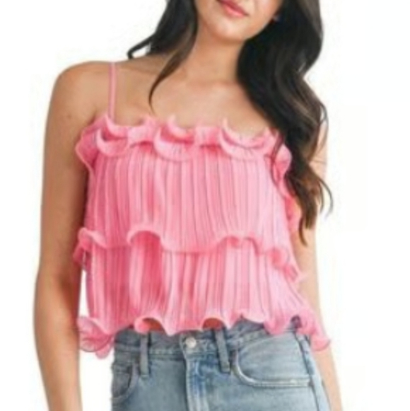 Lush Ruffle Pleated Wire Hem Crop Top New No Tag Xl. - Picture 1 of 12